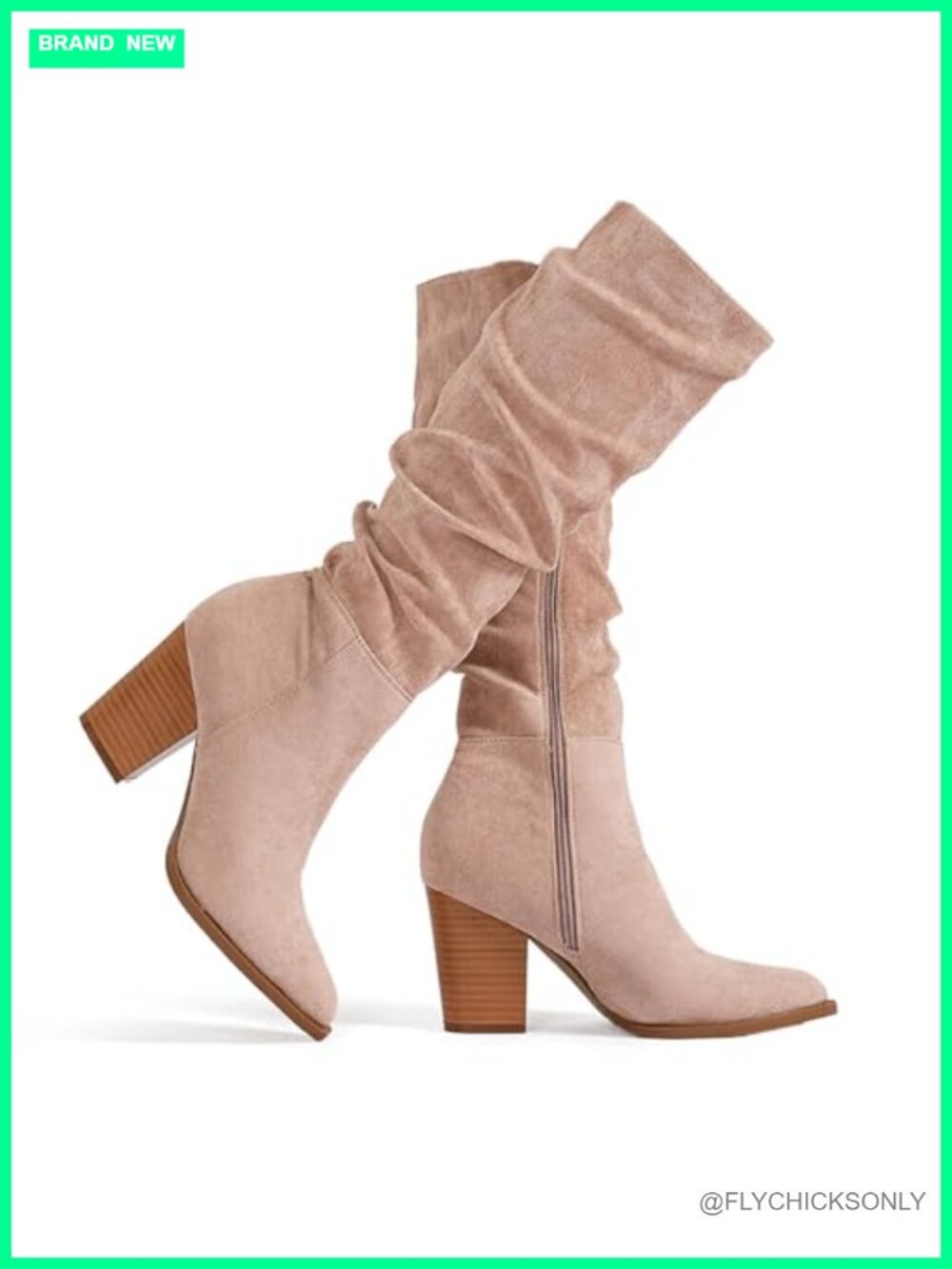Faux Suede Knee High Boots Pointed Toe Block Heel Slouchy Womens